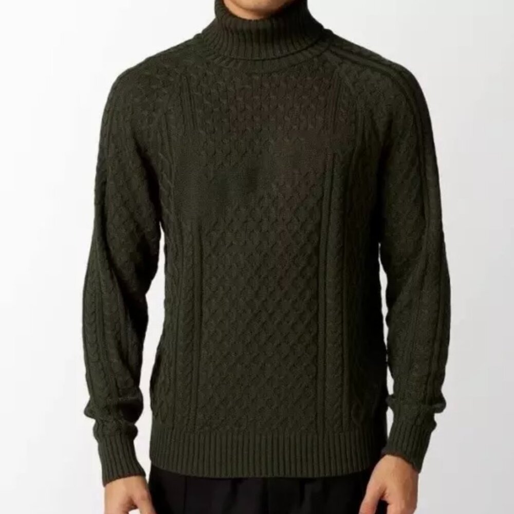 Men's Nike Life Cable Knit Turtleneck Sweater Hunter Green Medium NWT FB7770-325